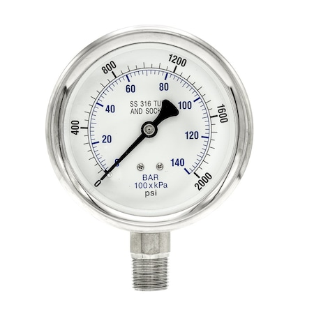 Pic Gauges 4 in Dial, 1/2 in NPT Male Lower Location, Stainless Steel Case Material PRO-301D-402O-01